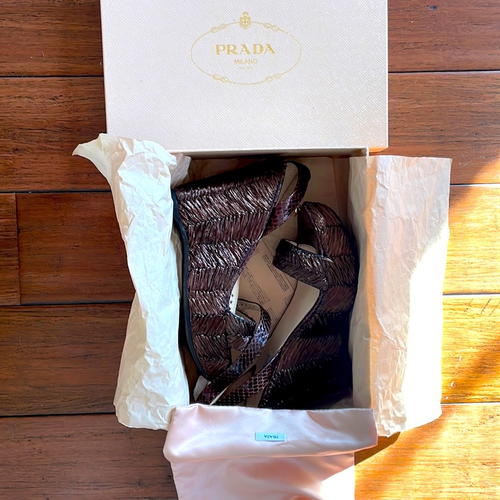 Genuine Prada wedge sandals leather